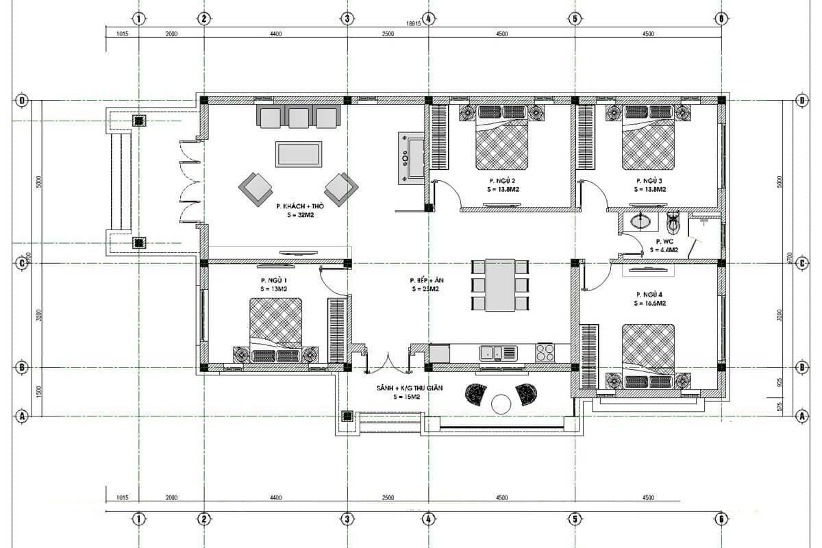 Bản vẽ chi tiết nhà cấp 4 8x13