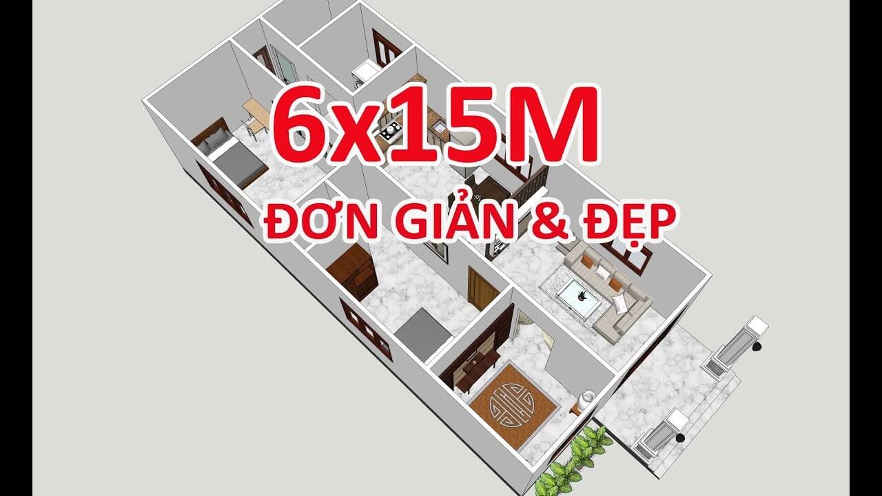 Mẫu nhà đẹp cấp 4 mái thái 6x15m