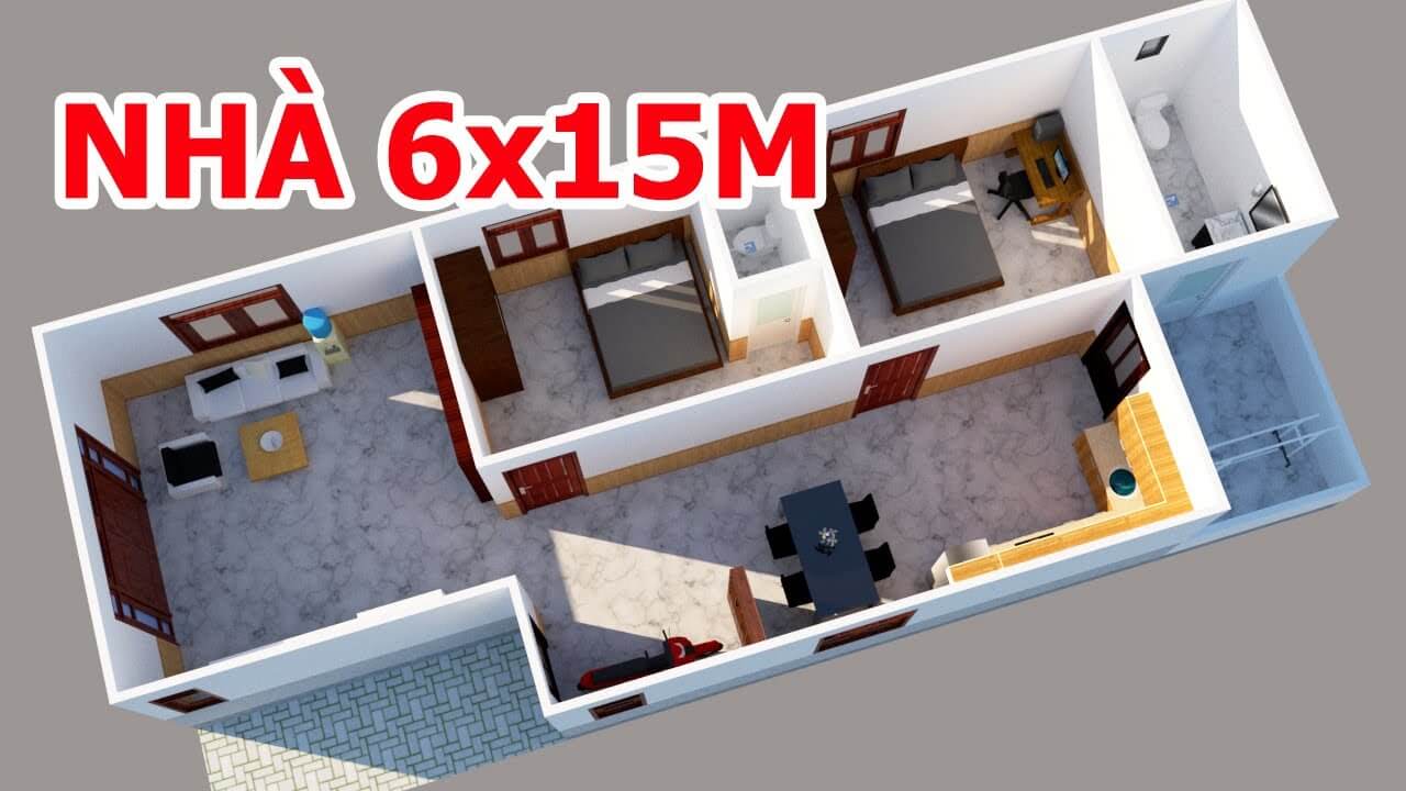 Mẫu nhà đẹp cấp 4 mái thái 6x15m 3